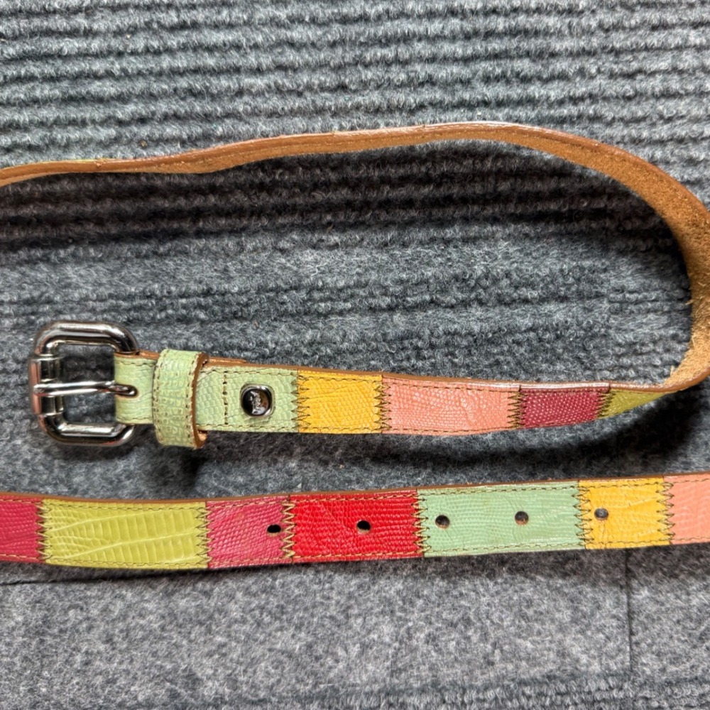 Y2K Fossil Women Patchwork Leather Belt MultiColor Embossed Skin Silver Buckle S